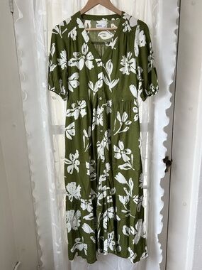 Sonoma Olive Green Maxi Dress with White Floral Print